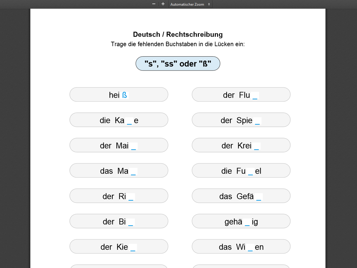 IDeRBlog ts AB 008) "s" "ss" oder "ß" Einsetzaufgabe